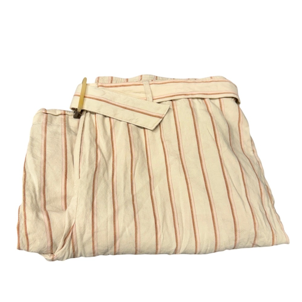 J Jill Wide Leg Pants Womens‎ XLP Petite XL Linen Stretch Striped Cream Cropped